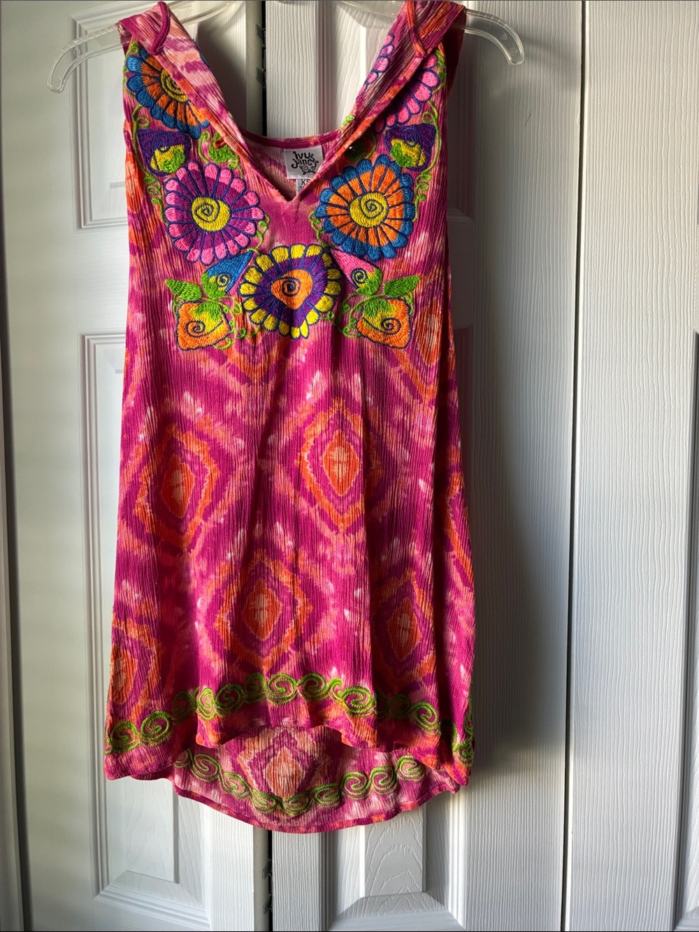 ivy jane Pink Tie-Dye Embroidered Coverup with Orange and Green Accents